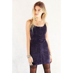 UO Navy Corduroy Spaghetti Strap Mini Dress
